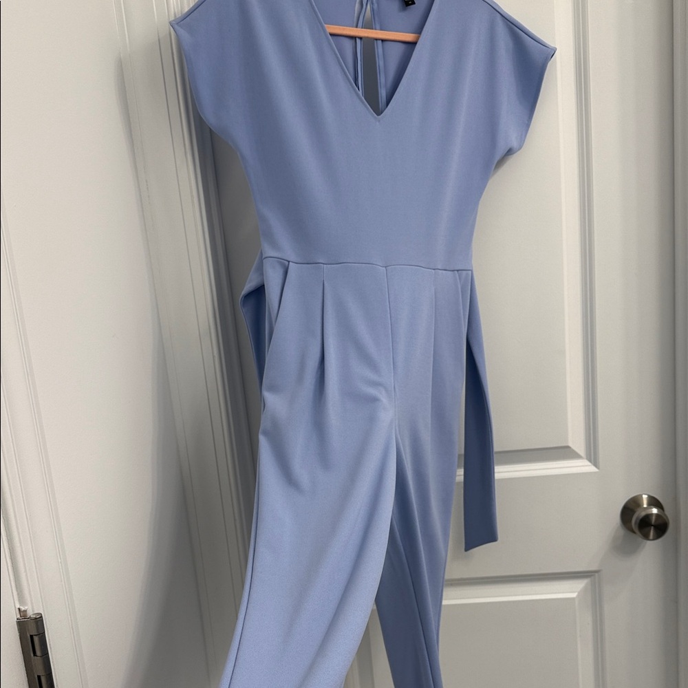 Express Light Blue V-Neck Jumpsuit